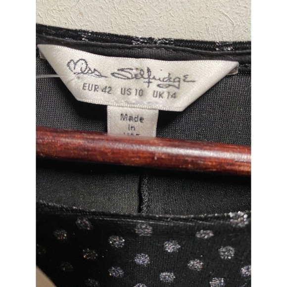 Glittering Silver Dots On Black W/Leg Of Mutton Sleeves By Miss Selfridge SZ 10 - Picture 4 of 6